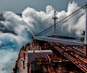 cargo ship on the stormy sea
