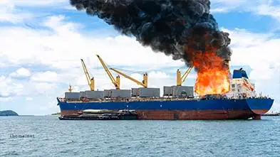 cargo ship burning